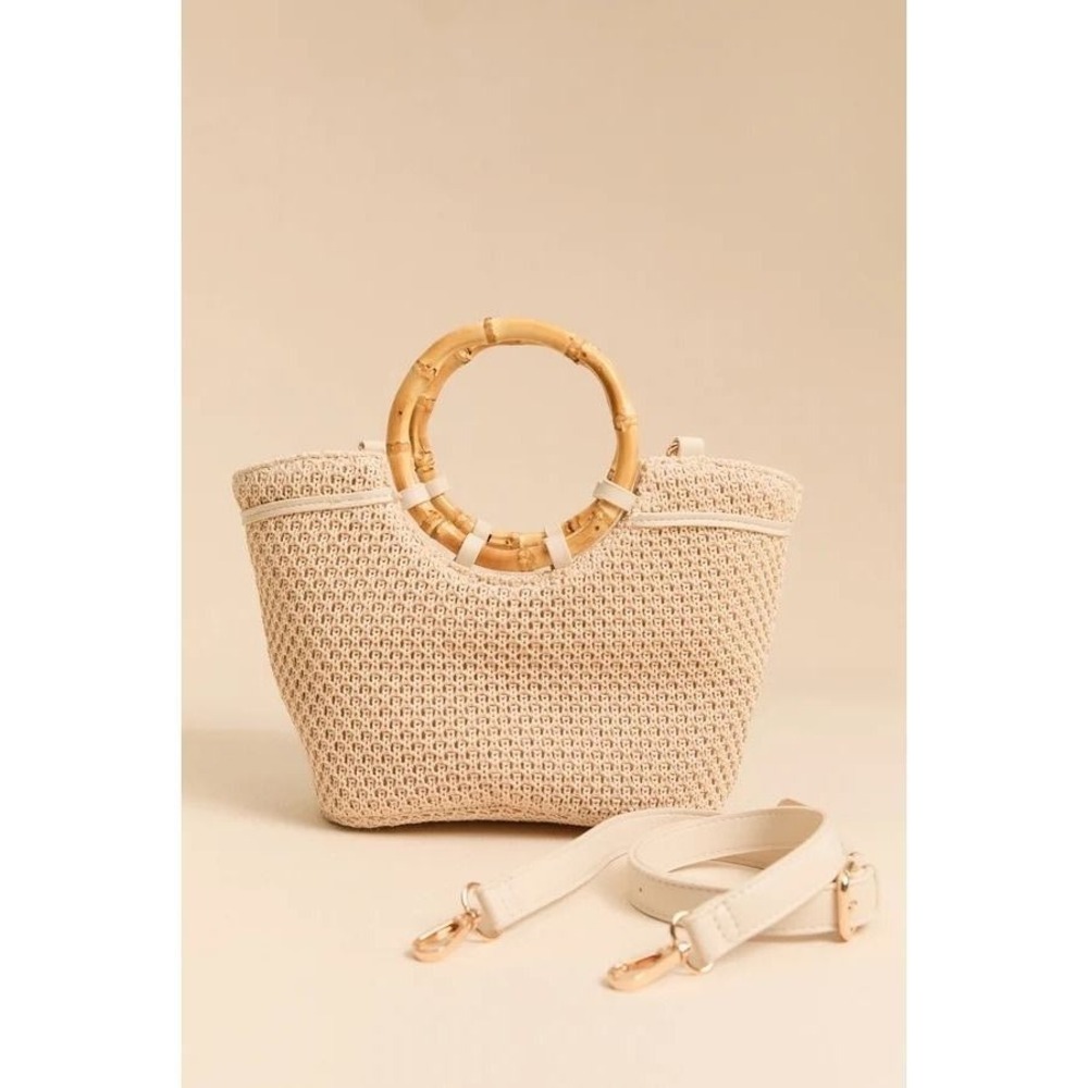 Altar'd State Woven Straw Handbag with Bamboo Circle Handles and Crossbody Strap